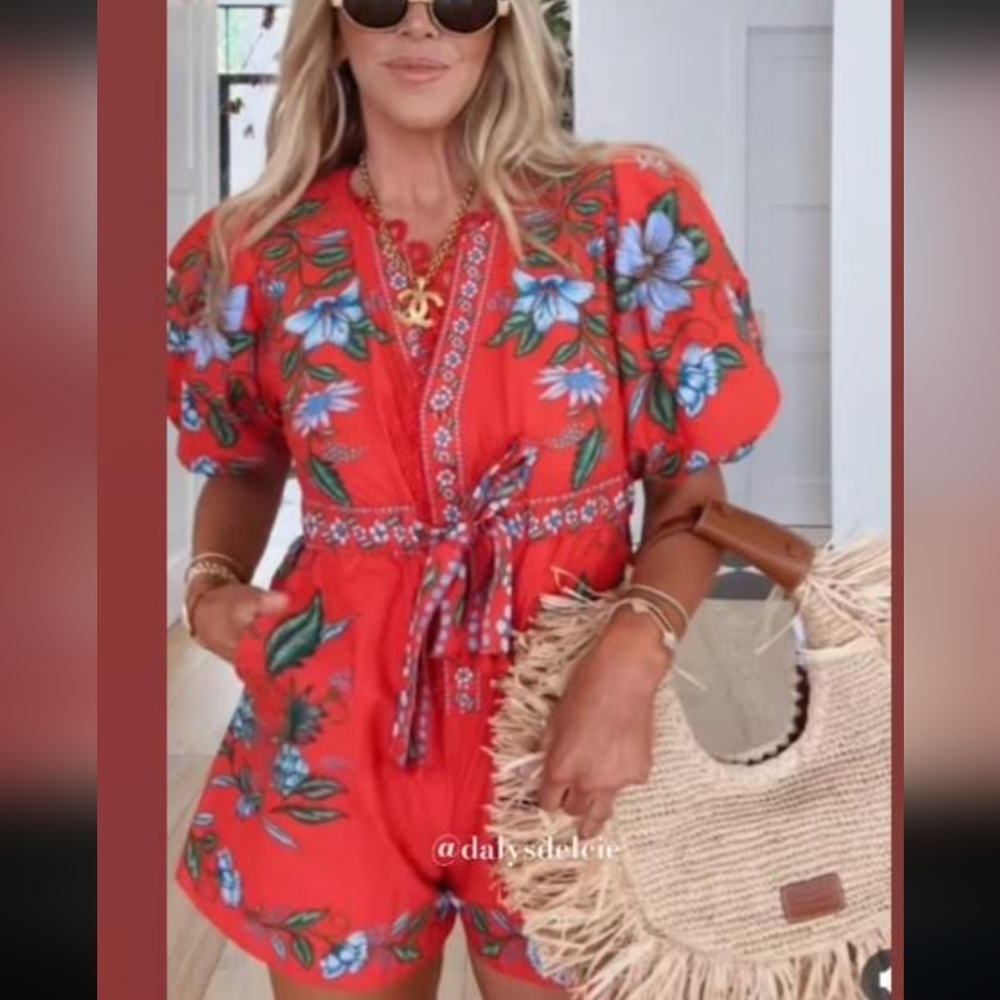 Farm Rio Red Floral Romper - Picture 2 of 5